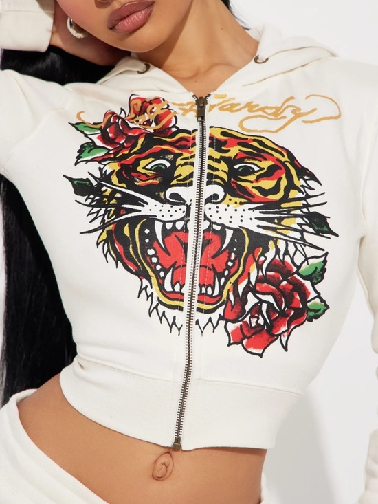 Ed Hardy Other - Ed Hardy Zip-Front Hoodie with Bold Tiger & Rose Graphic